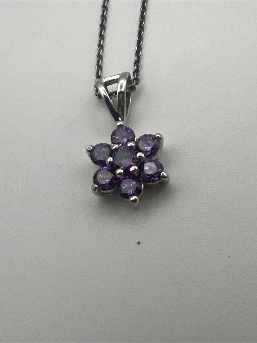 925 Sterling Silver Purple Flower Vintage Necklace